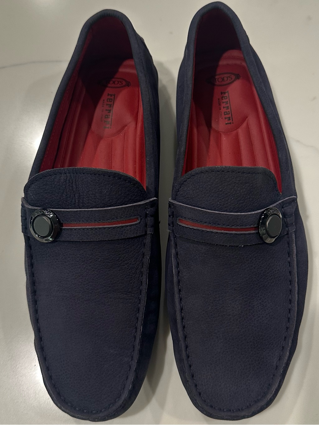 Ferrari X Tod’s Men's Navy Suede Driving Loafers With Red Lining
